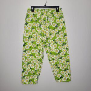 Vintage gidget green yellow flower print cropped pull on pants size large